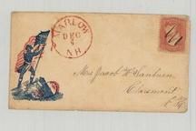 Mrs. Jacob W. Sanborn, Claremont 1861c Patriot Illustration, Perkins Collection 1861 to 1933 Envelopes and Postcards